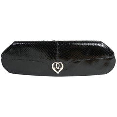 Rare Runway Model Chanel Black Python and CC logo clasp Evening Clutch Art Déco 