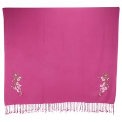 Large Hot Pink Wool Scarf Shawl With Cherry Blossoms