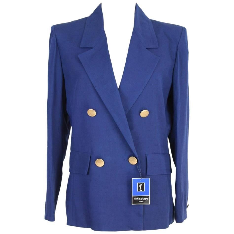 NWT Yves Saint Laurent viscose blue jacket size 44 it made france 1990s For Sale