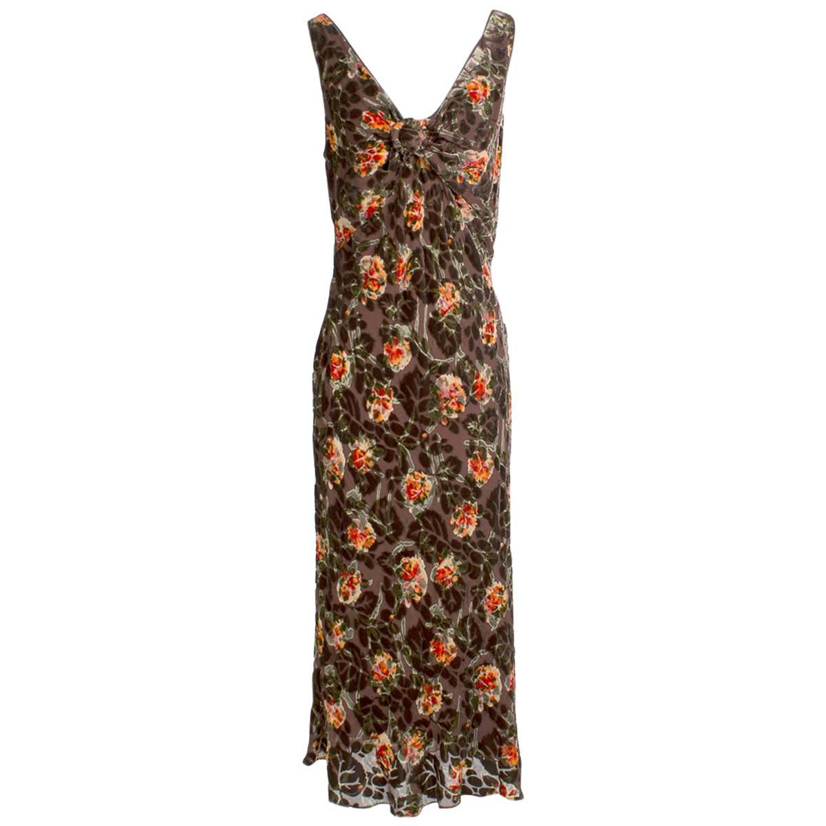 John Galliano Floral Burned Out Velvet Dress with Matching Shawl