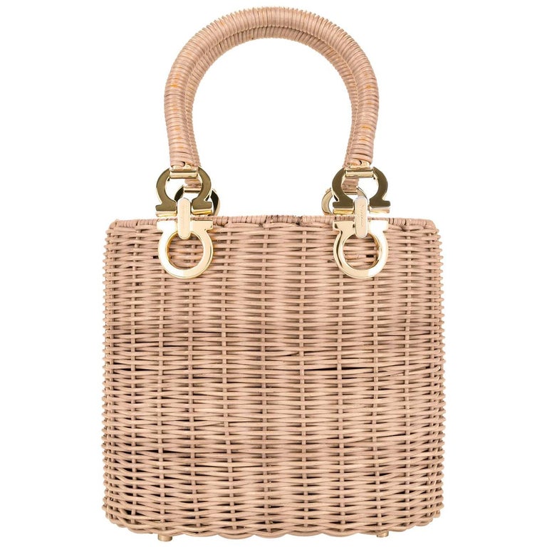Salvatore Ferragamo Cognac Wicker Charm Evening Basket Top Handle Satchel  Bag For Sale at 1stDibs | salvatore ferragamo wicker bag
