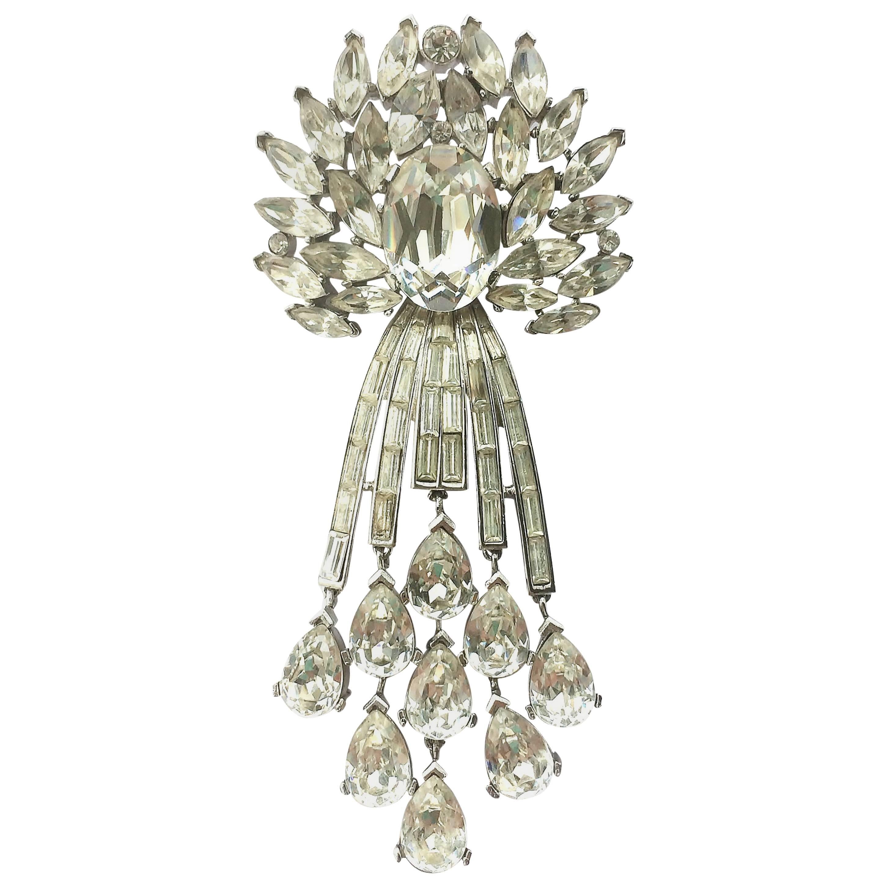 A large articulated clear paste drop brooch, Trifari, USA, 1950s