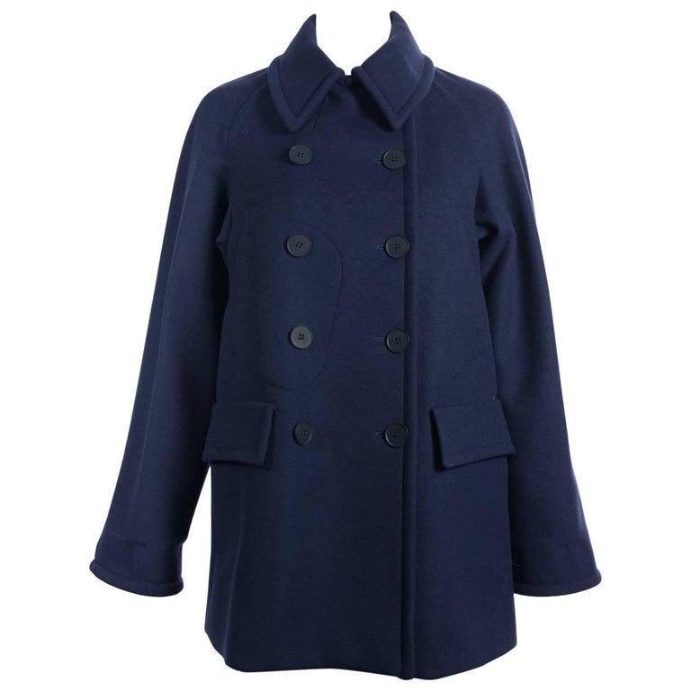 Stella McCartney Women Navy Wool Blend Double Breasted Peacoat at ...