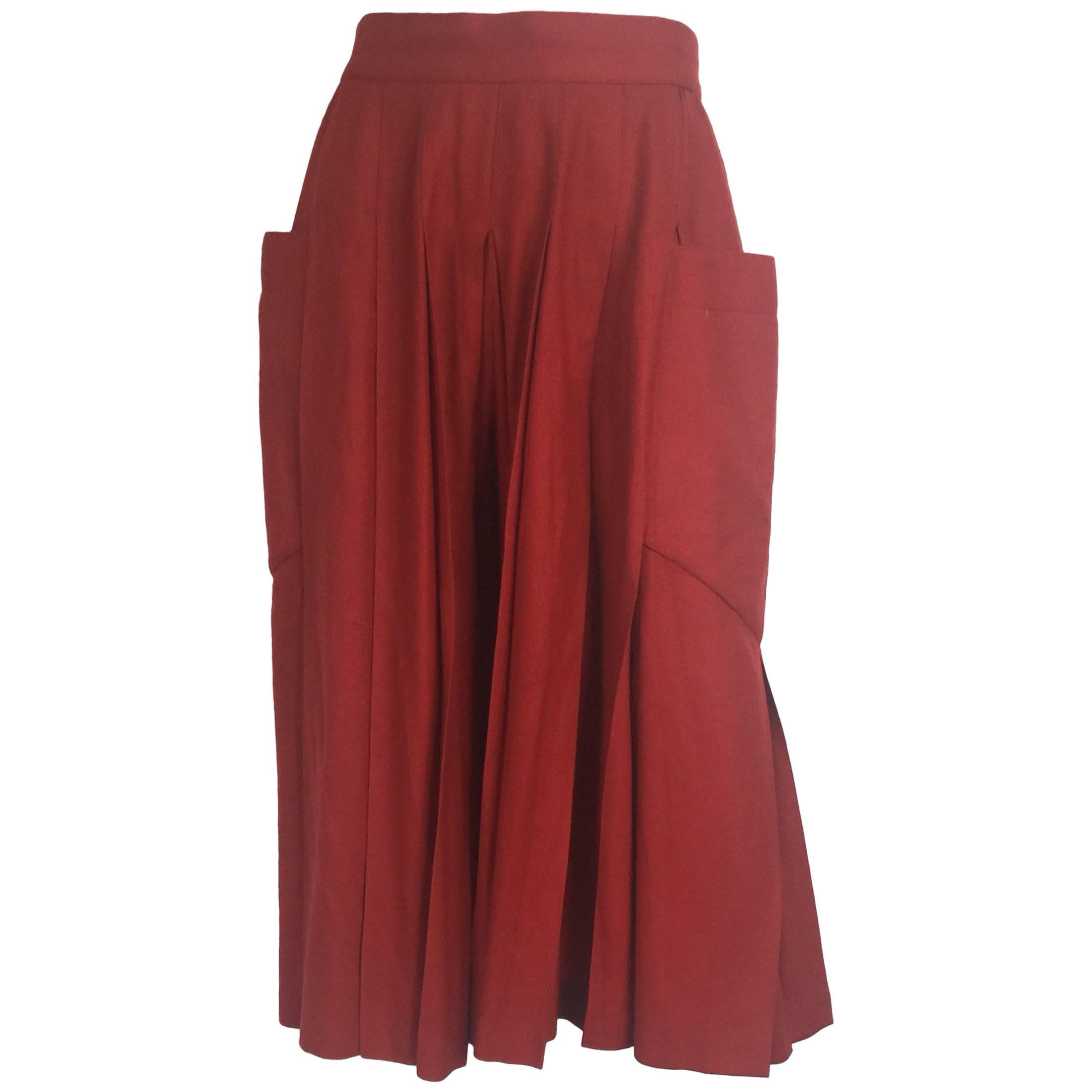 Chloé burnt orange pleated wool shorts culottes  For Sale