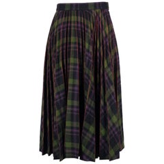 Maison Margiela Womens Purple Green Wool Plaid Pleated Skirt