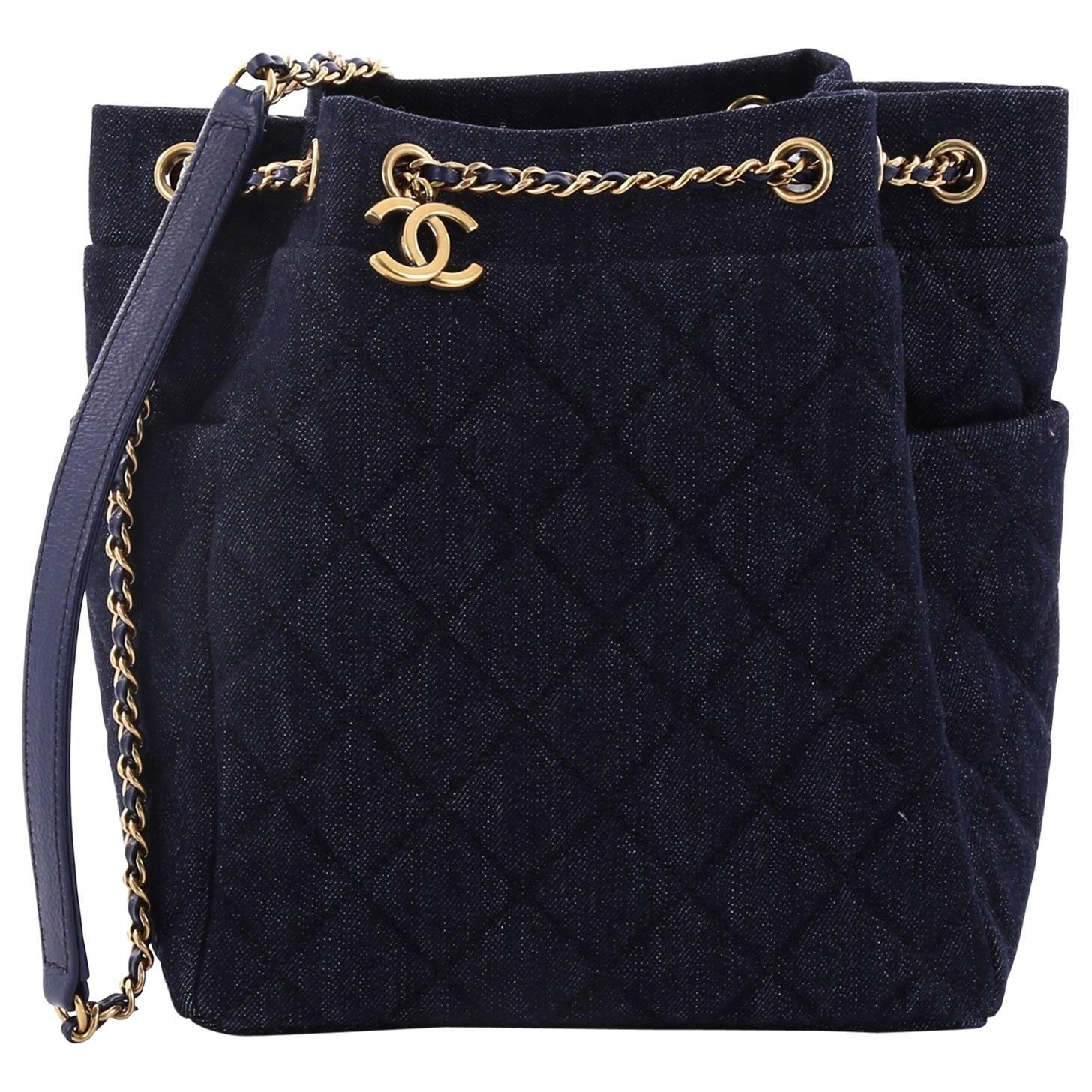 Chanel Urban Spirit Drawstring Bag Quilted Denim Small