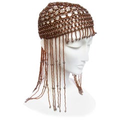 Vintage Brown Fringe Beaded Headpiece 