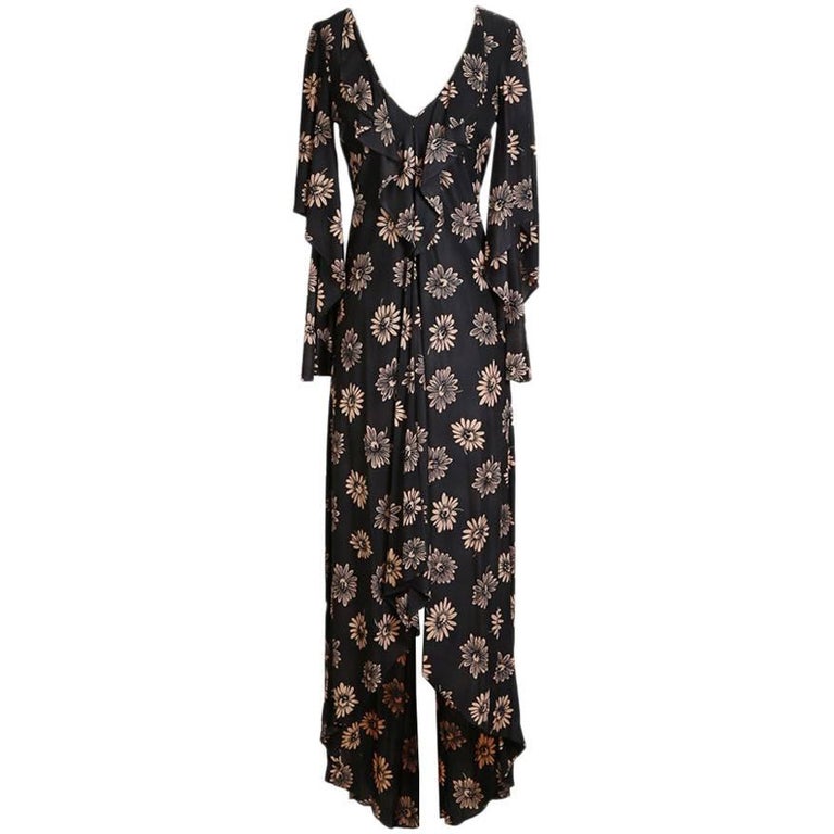 Biba Black Grey and Ivory Wool Jersey Dress Documented Early 1970s Size ...