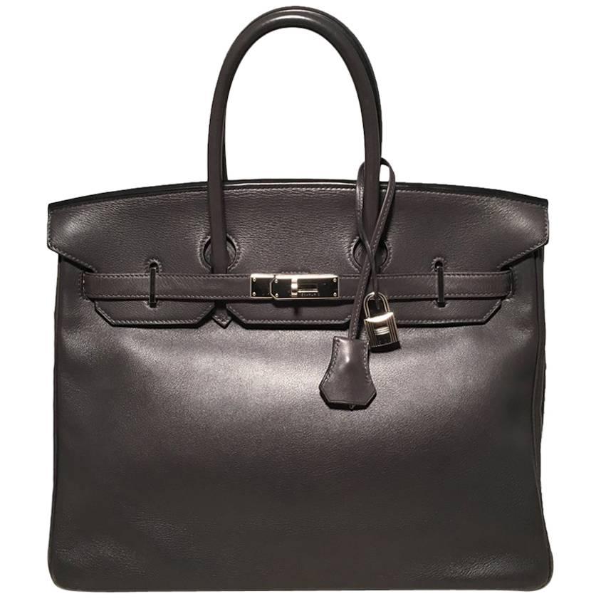 Hermes Dark Grey 35cm Swift Leather Birkin Bag For Sale at 1stDibs