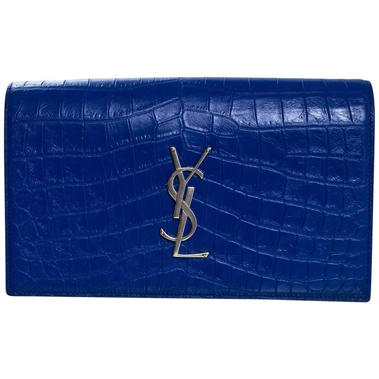 Saint Laurent Royal Blue Embossed Crocodile Monogram Kate Clutch Bag ...