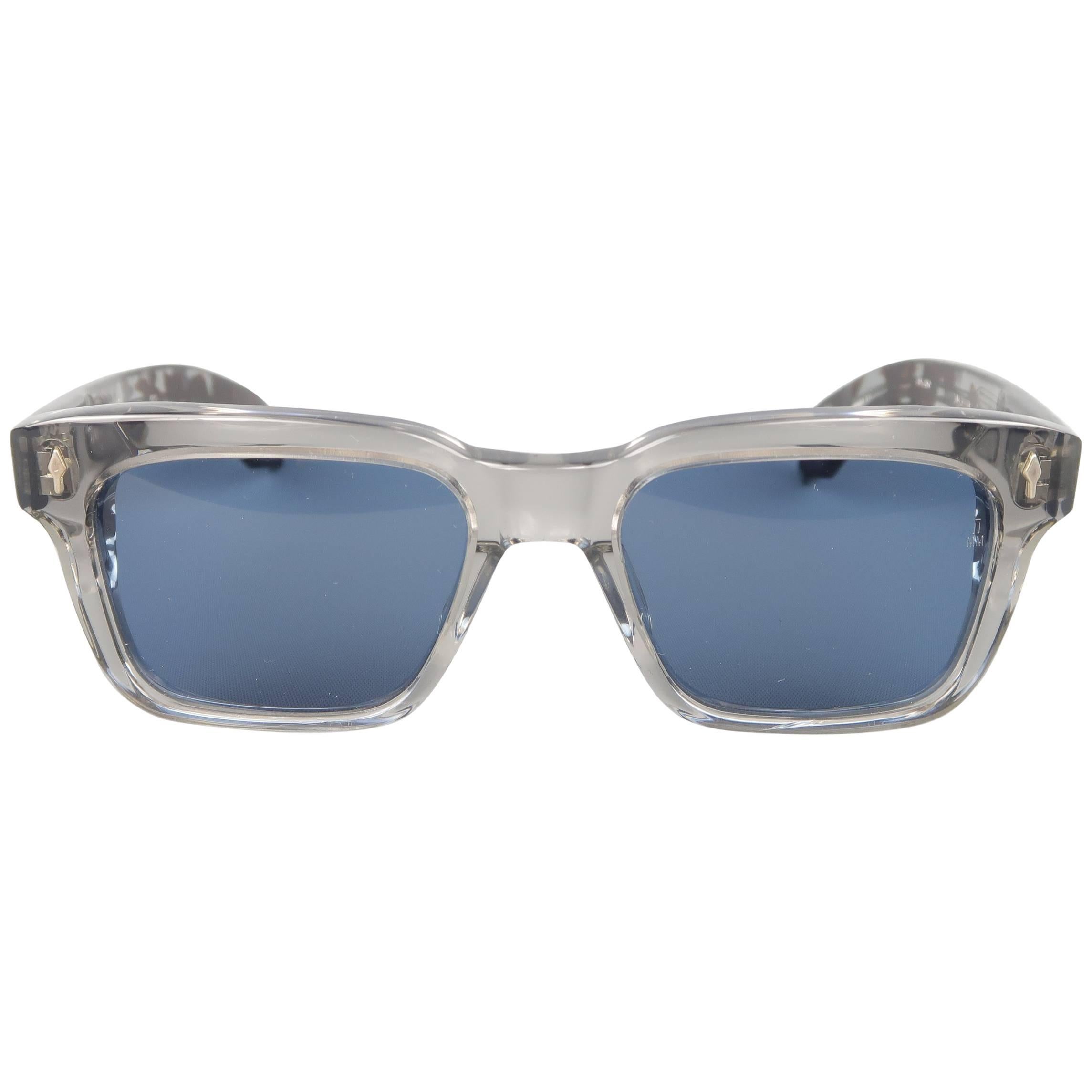 JACQUES MARIE MAGE Clear Gray U Blue Arm Acetate Wayfarer Sunglasses