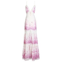 Roberto Cavalli Peasant Maxi Slip Dress with Floral Paisely Motif 