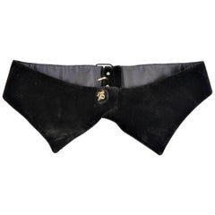 Hermes Vintage Black Velvet Gold Horn Button Tuxedo Belt