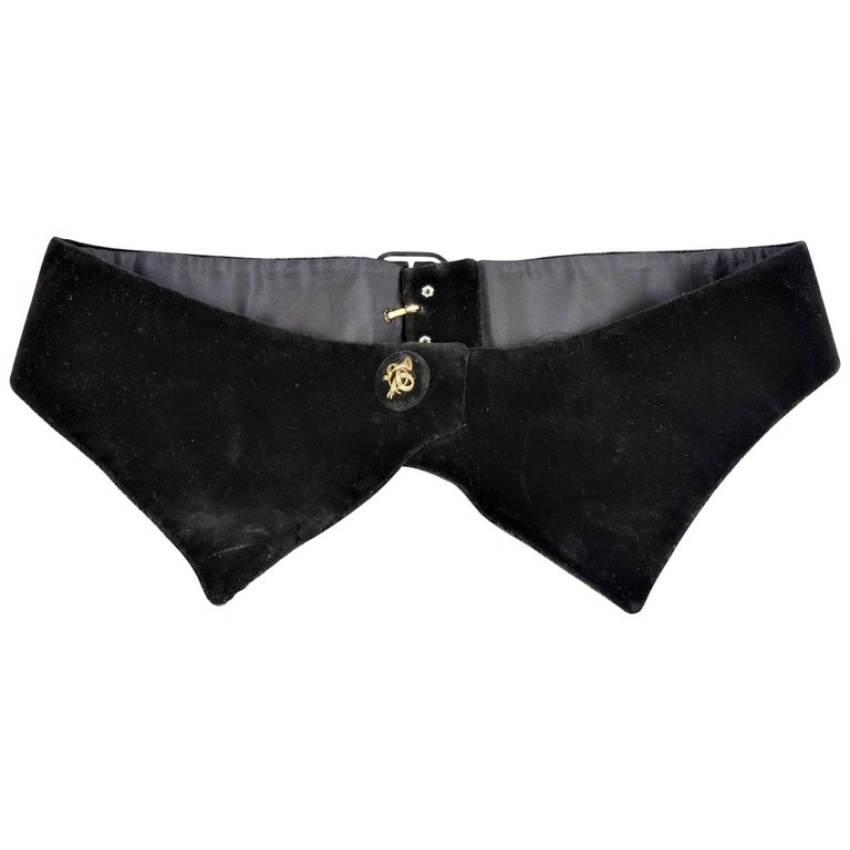 Hermes Vintage Black Velvet Gold Horn Button Tuxedo Belt at 1stDibs