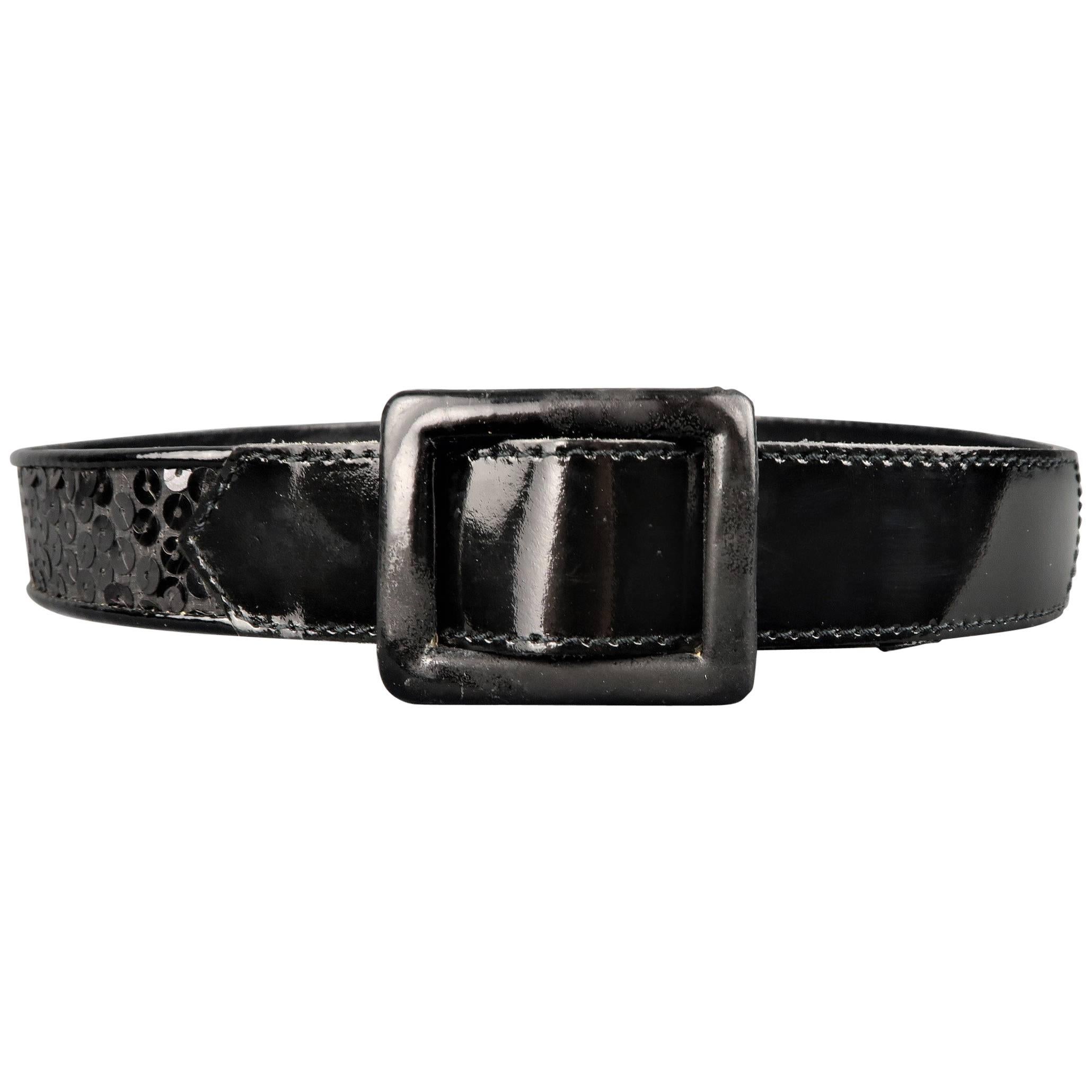 Vintage YVES SAINT LAURENT Rive Gauche Black Sequin Leather Belt
