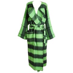 Vintage Jean-Charles de Castelbajac Green and Black Plaid Overcoat with Belt