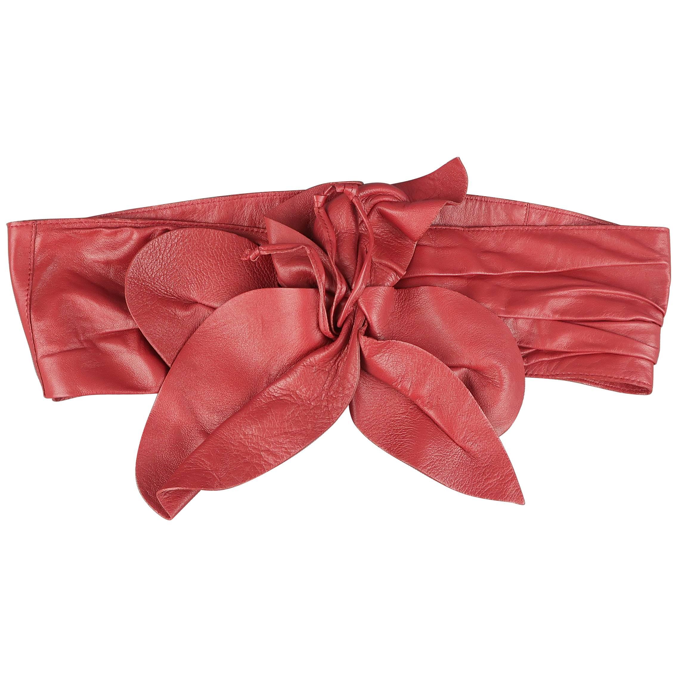 MARC JACOBS S Red Leather Oversized Flower Sash Belt