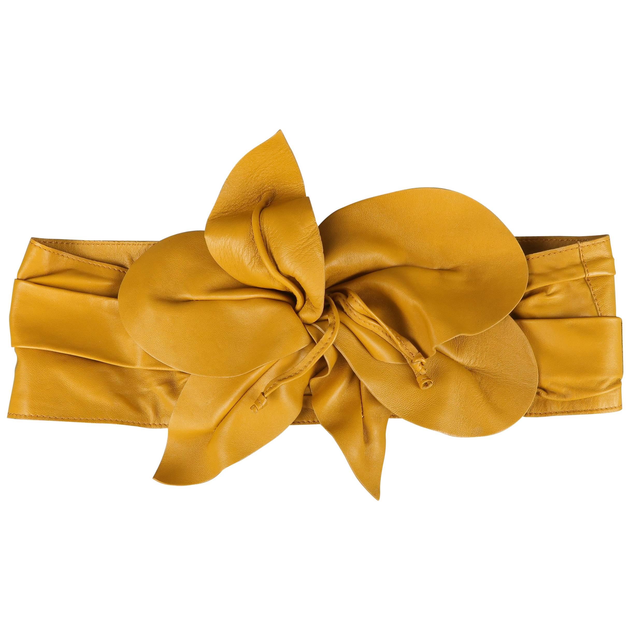 MARC JACOBS Mustard Yellow Leather Oversized Flower Hip Belt
