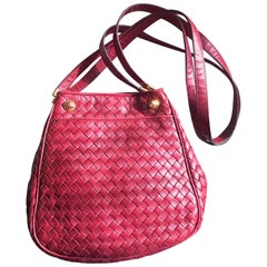 Vintage Bottega Veneta wine red intrecciato woven lamb leather hobo shoulder bag