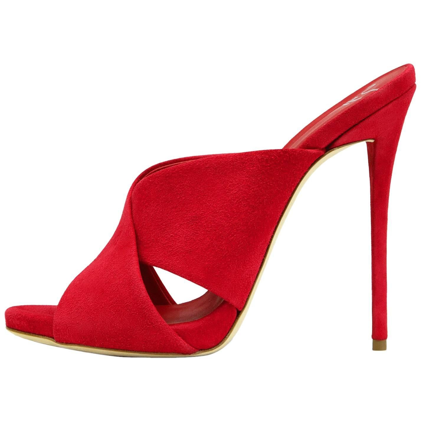 Giuseppe Zanotti New Red Suede Slide In Evening Sandals Heels 