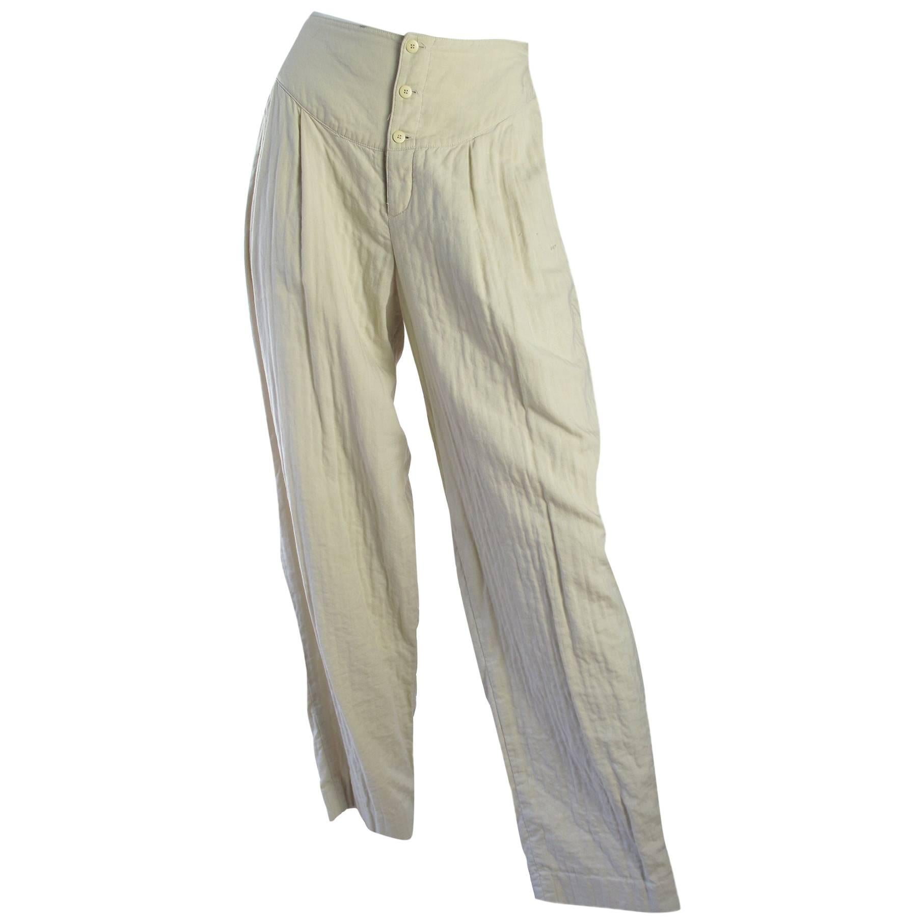 Issey Miyake High Waisted Drawstring Back cotton pants, 1980s