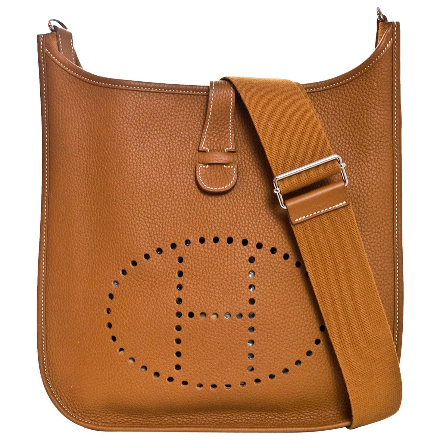 Hermes '11 Tan Gold Clemence Leather Evelyne III GM Bag with Box & DB