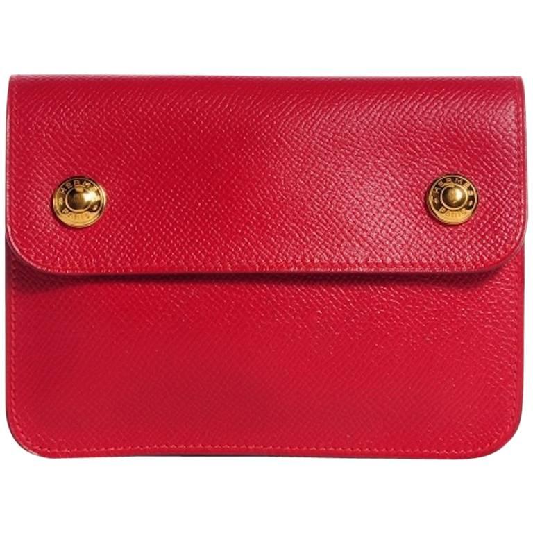 Hermes Red Leather Travel Clutch Carryall Bum Fanny Pack Waist Belt Bag