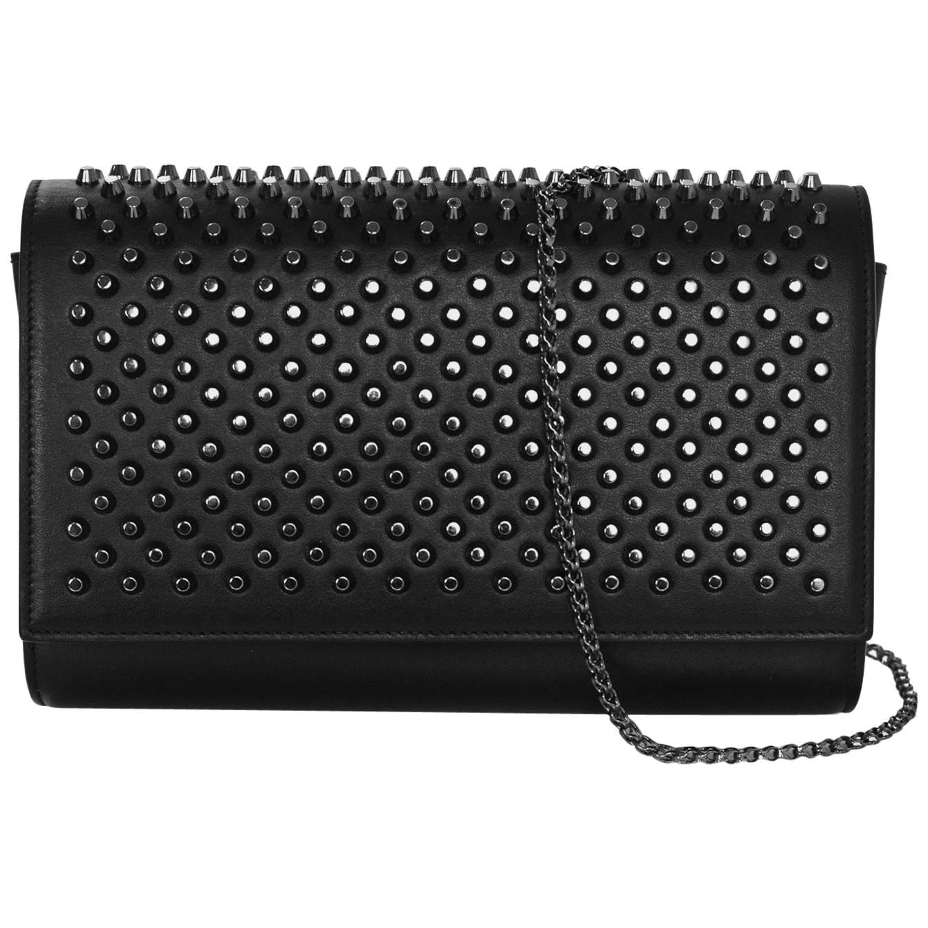 Christian Louboutin Black Leather Paloma Studded Spike Clutch/Crossbody Bag