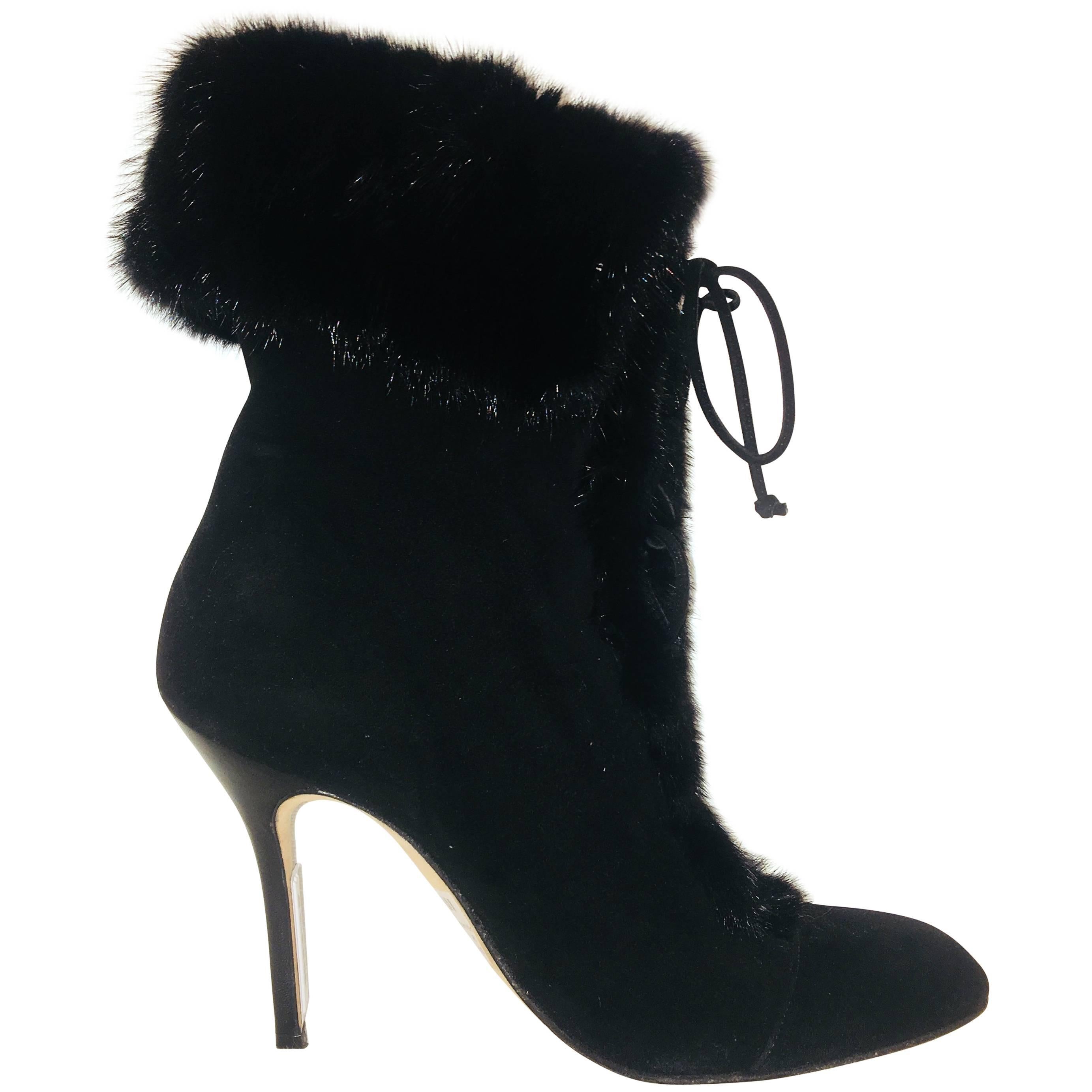 Manolo Blahnik Suede Boots with Mink