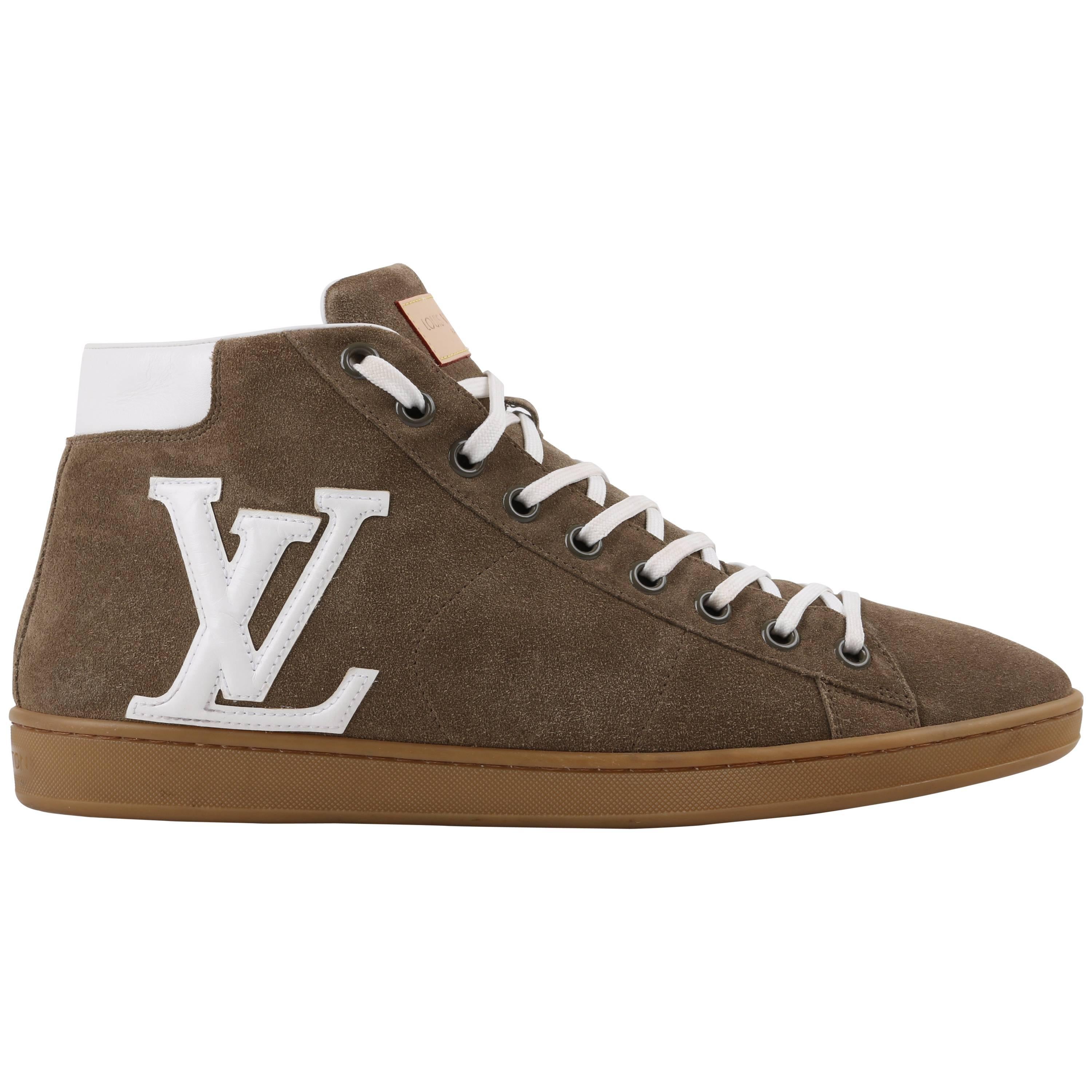 Louis Vuitton Brown Leather And Monogram Canvas High Top Sneakers