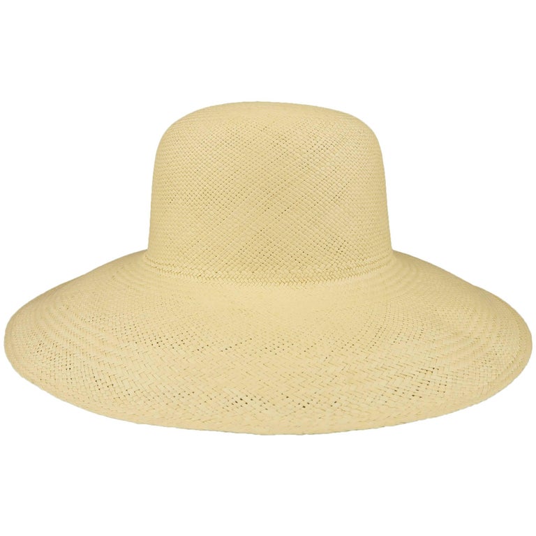 Vintage Beige Straw Wide Brim Sun Hat For Sale at 1stDibs