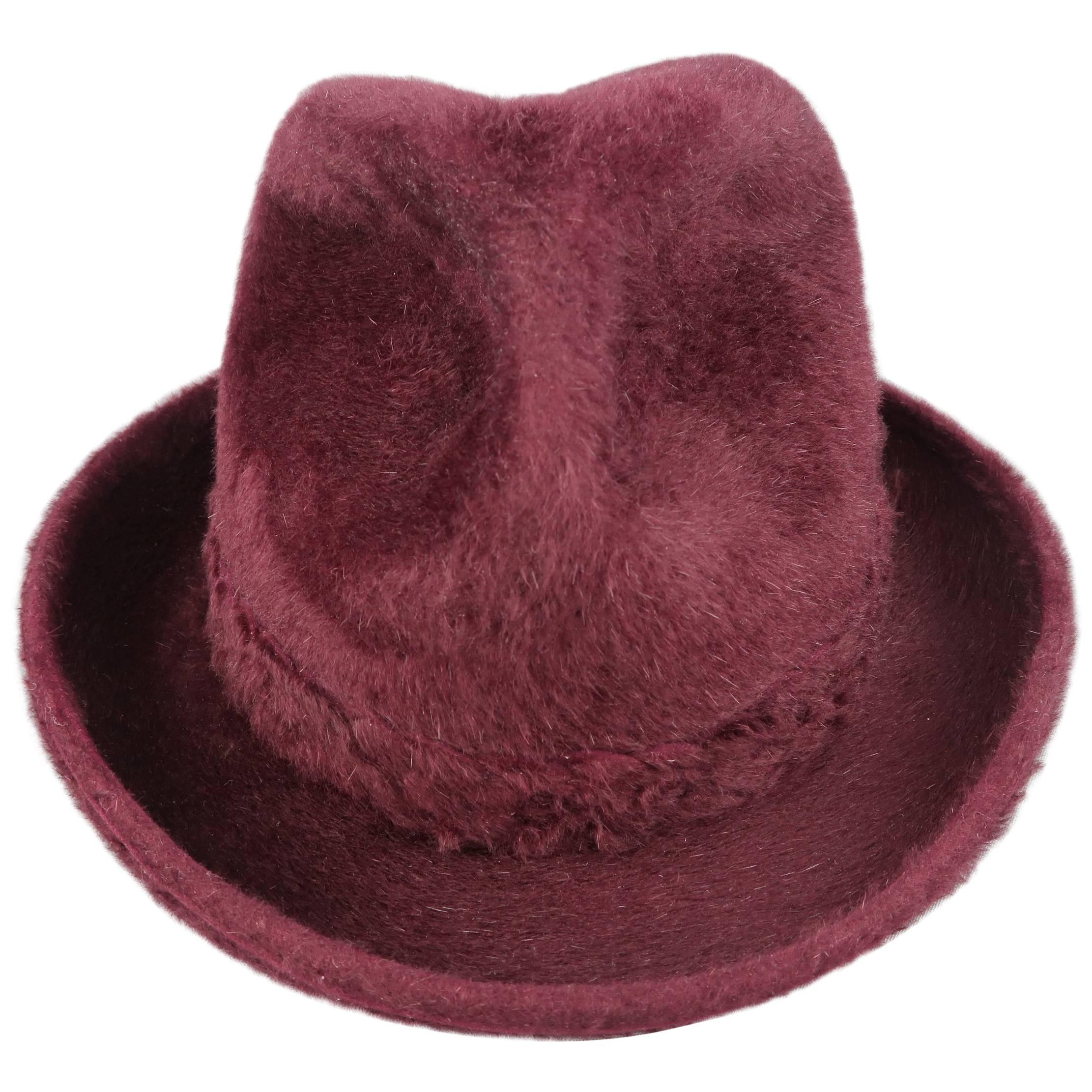 Burgundy Beaver Fur Fedora Hat 