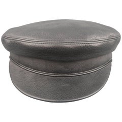 Hermes Size 7 1/8 Black Deer Skin Leather Brimmed Biker Cap Hat