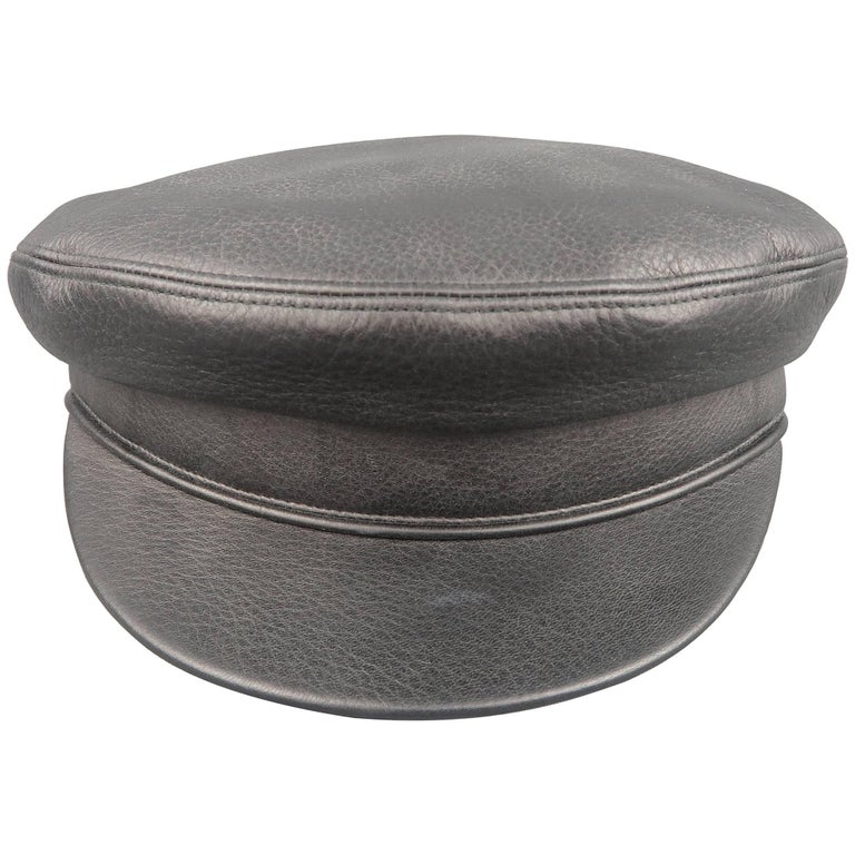 Hermes Size 7 1/8 Black Deer Skin Leather Brimmed Biker Cap Hat For
