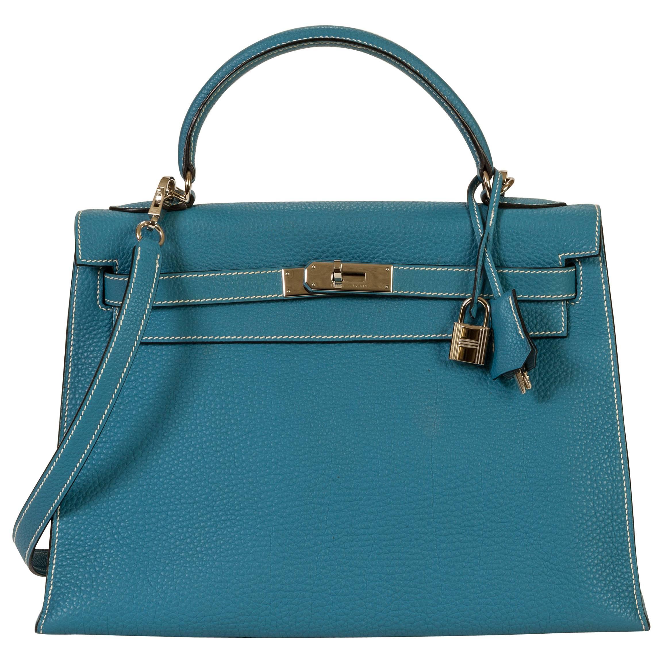 Hermès 32cm Blue Jean Kelly Bag