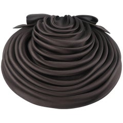 Vintage MARZI Black Pleated Silk Organza Oversized Bow Wide Brim Cocktail Hat