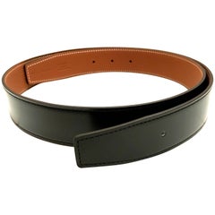 Hermes Leather Belt Strap - Black and Gold 
