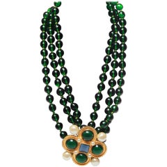 Chanel vintage large green necklace with brooch x4 green giproix stones