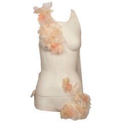 Akira Sheer Silk Tulle Top With Distressed Flowers