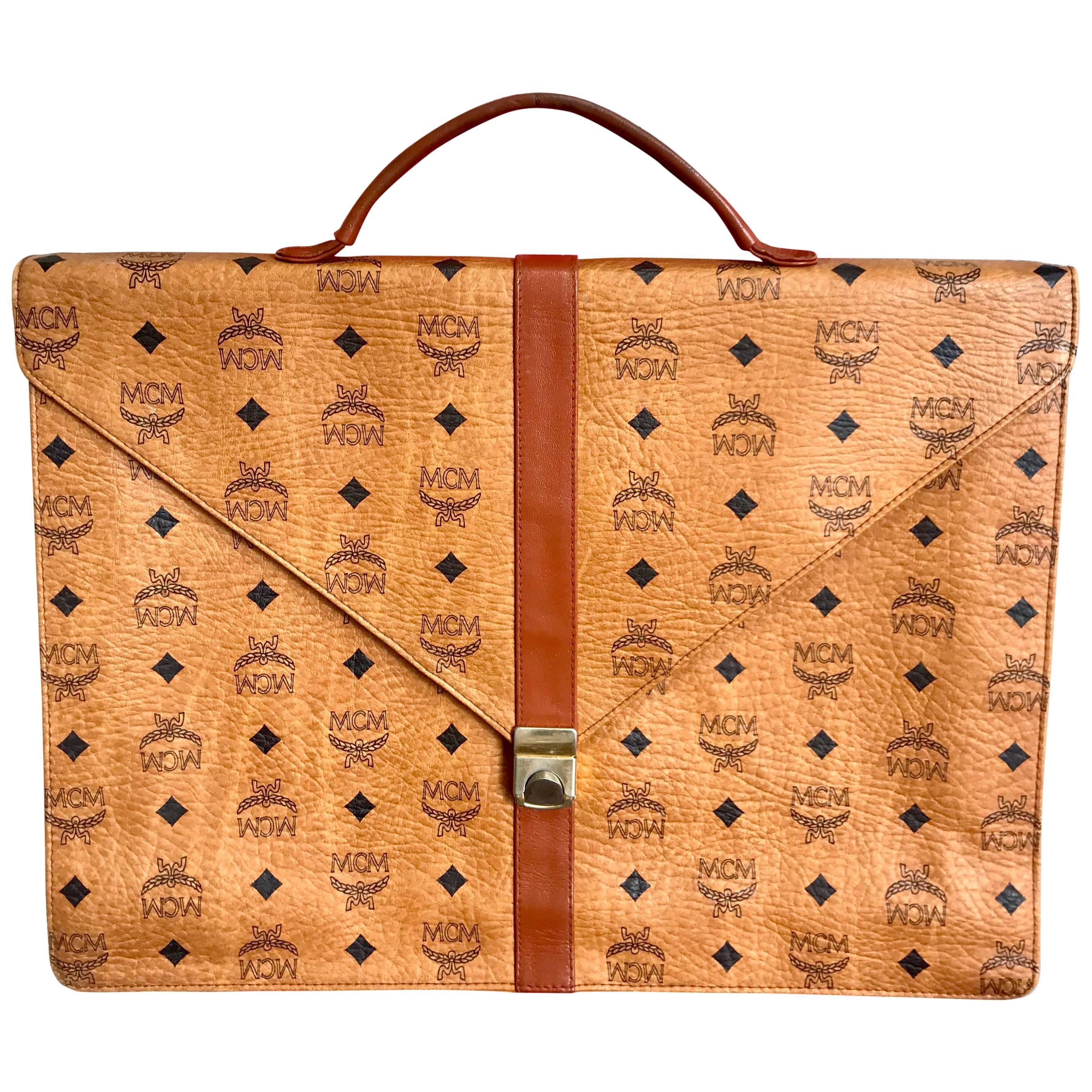 Vintage MCM brown monogram briefcase, business bag, document bag. Michael Cromer For Sale