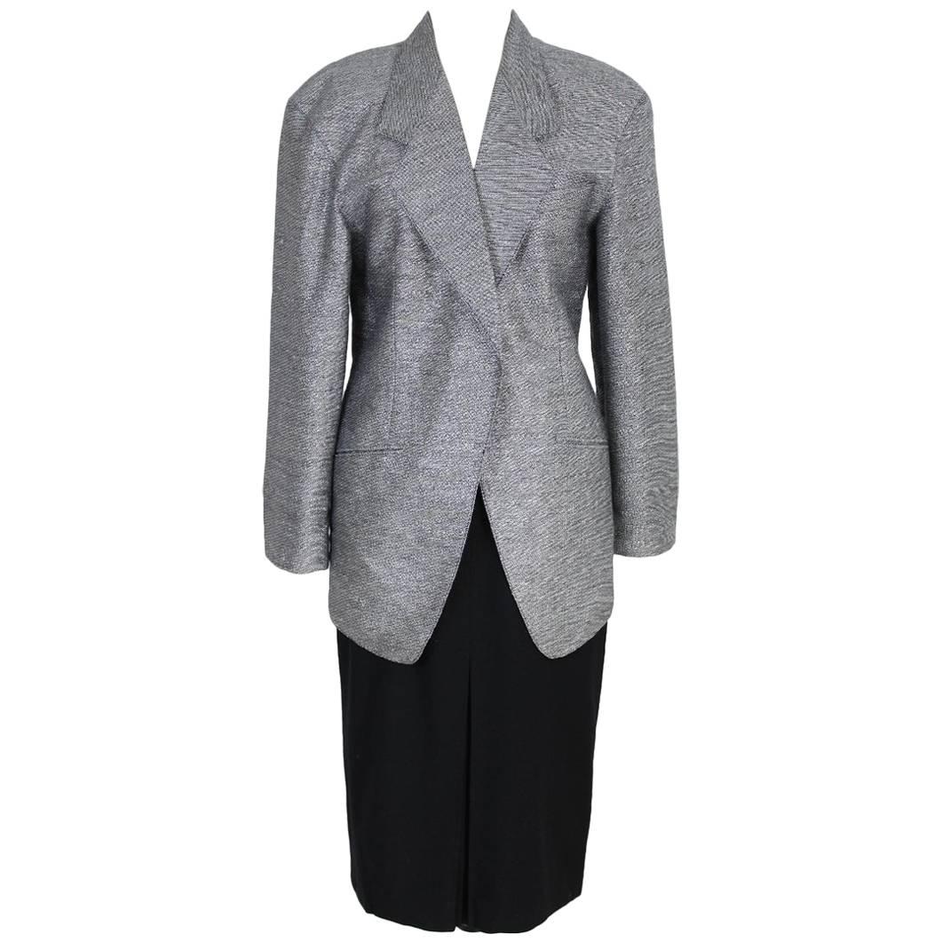 NWT Escada vintage skirt suit laminated jacket women’s 1980s wool size 36 black  For Sale