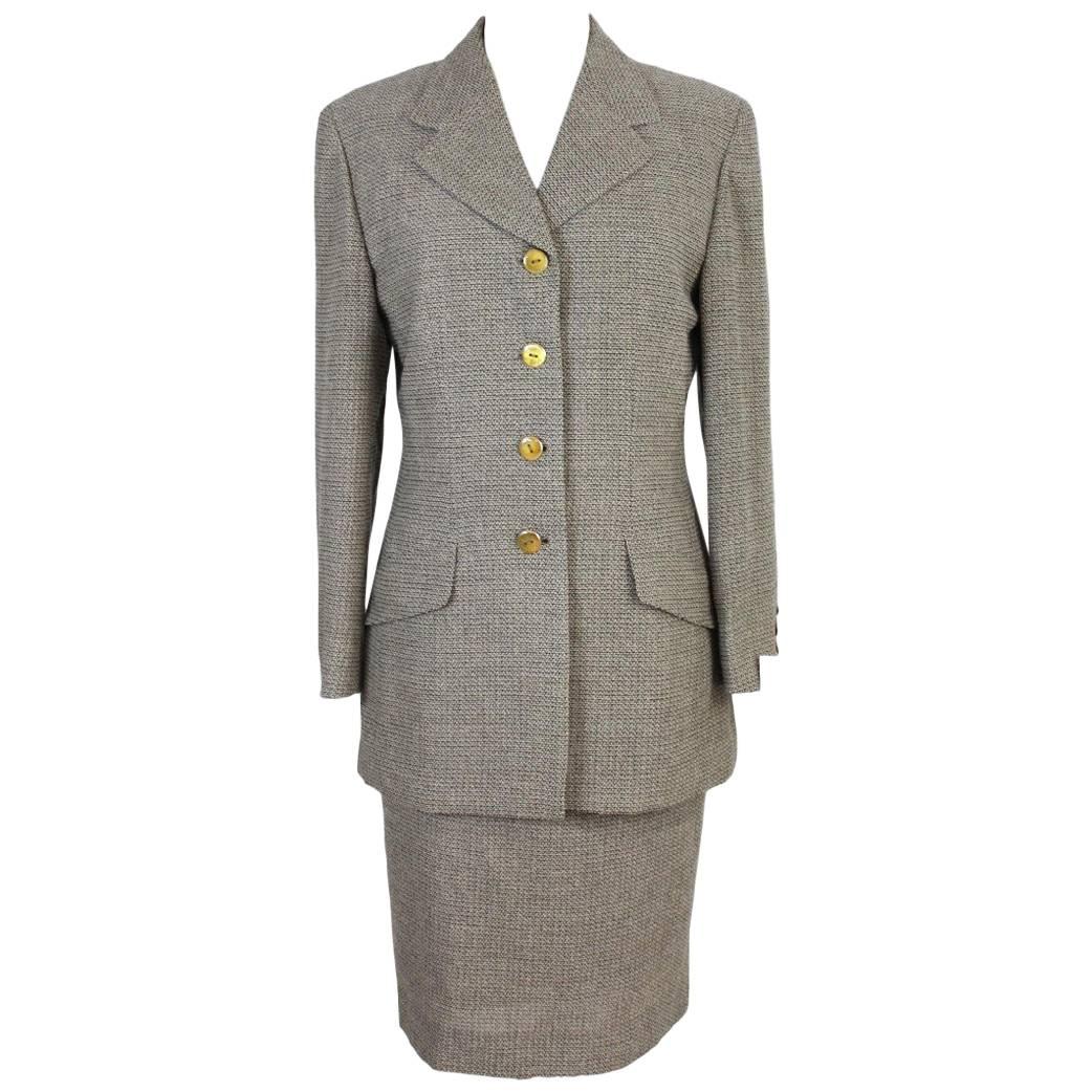 Brioni Romina vintage women’s brown wool skirt suit made in italy, 1980s For Sale