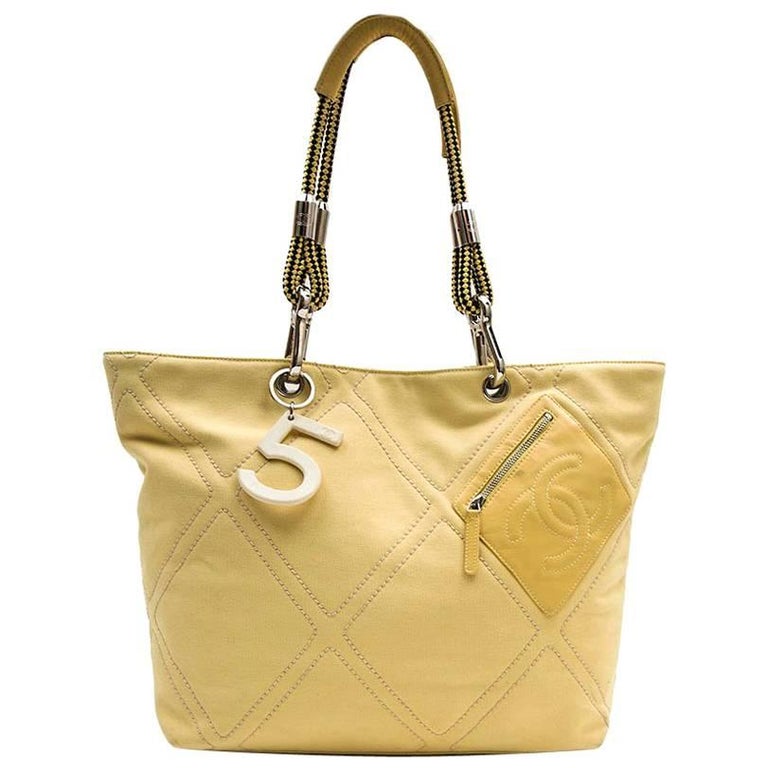 CHANEL Vintage Tote Bag in Yellow Canvas For Sale at 1stDibs
