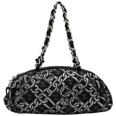Chanel Bag in Black Fabric Embroidered with Silver Thread
