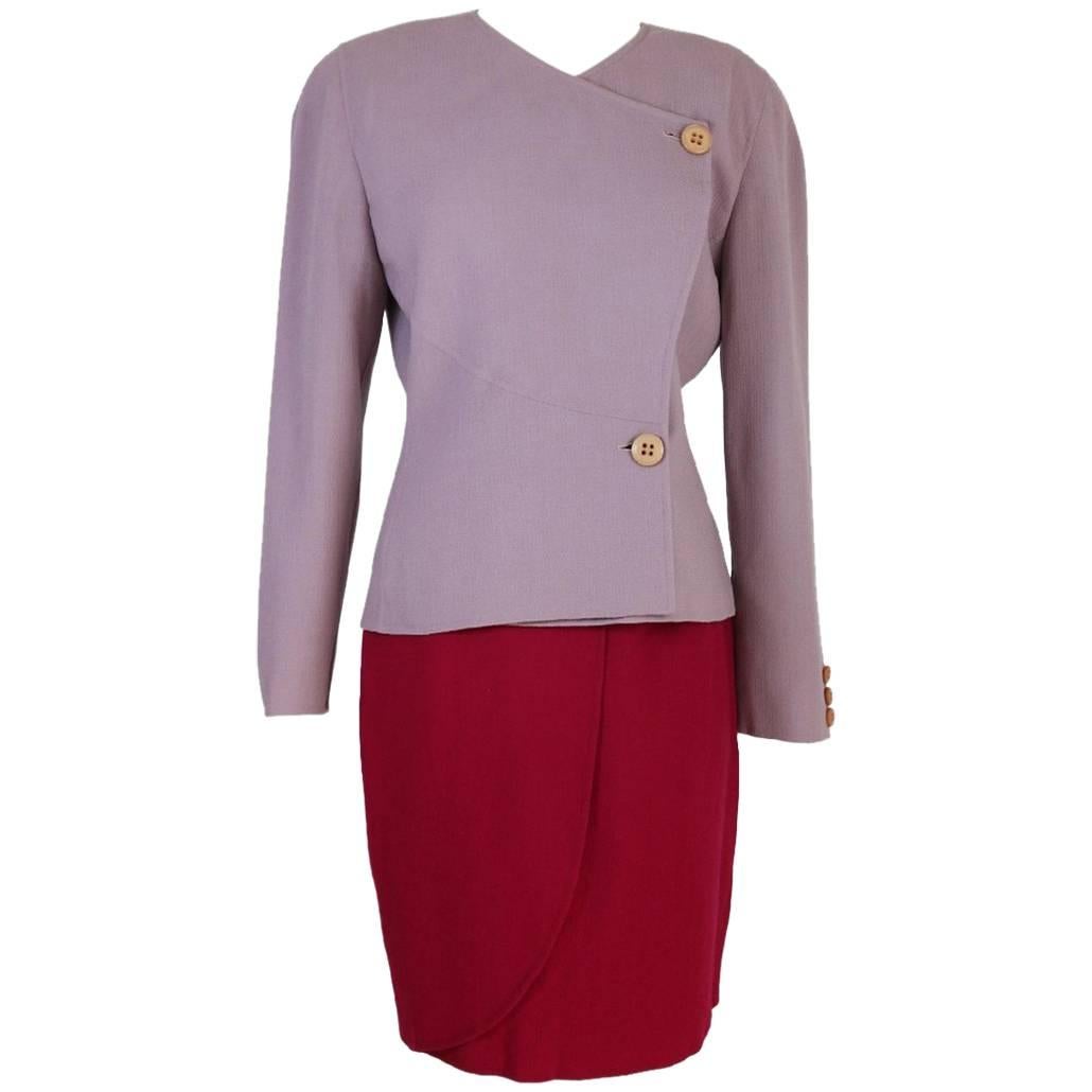 NWT Mila Schon vintage 1980s skirt tulip suit tailleur women’s fucsia and purple For Sale