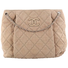Chanel Double Stitch Hampton Shoulder Bag Quilted Nubuck Large