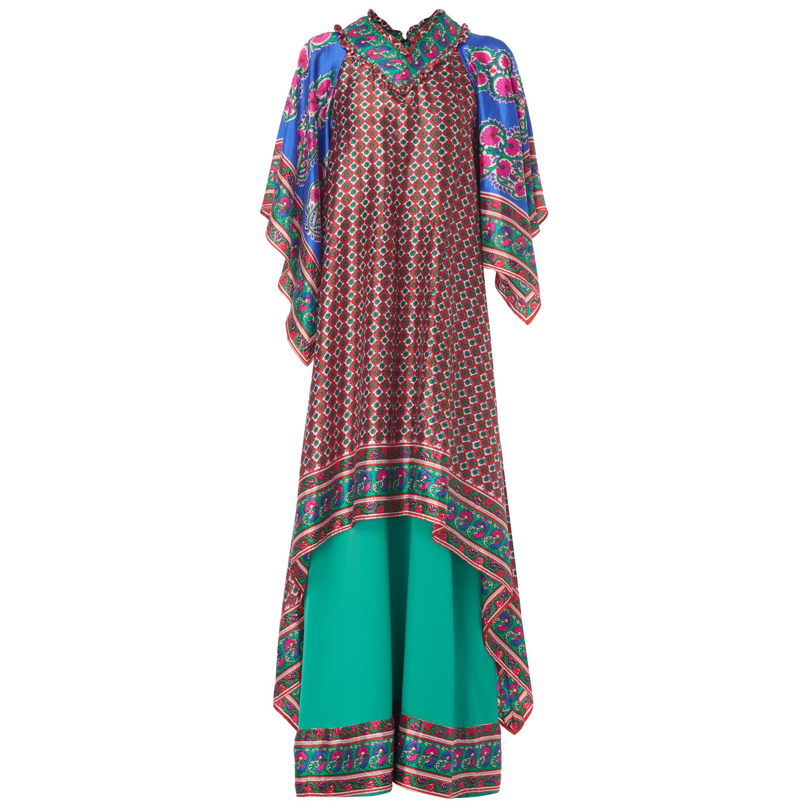 Bellville Sassoon, multicoloured silk printed kaftan dress, circa 1971 For Sale