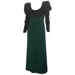 Vintage Oscar de la Renta velvet empire waist green silk gown 