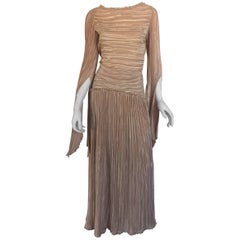 Retro Mary McFadden nude draped sleeve pleated dress 