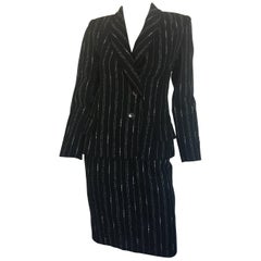 Vintage Givenchy black and white pinstripe skirt suit